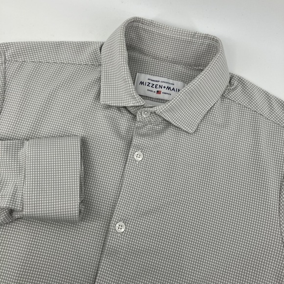 Mizzen Main Shirt Mens Medium Gray Gingham Check Trim Spinnaker Stretch USA - Picture 1 of 9